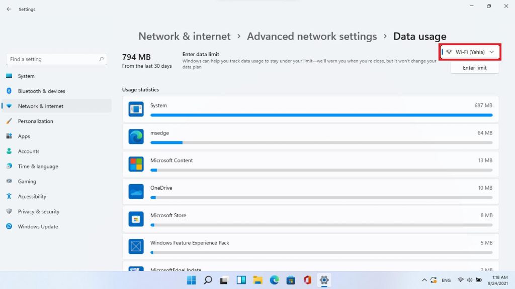 «مشاهده Data Usage در ویندوز 11»